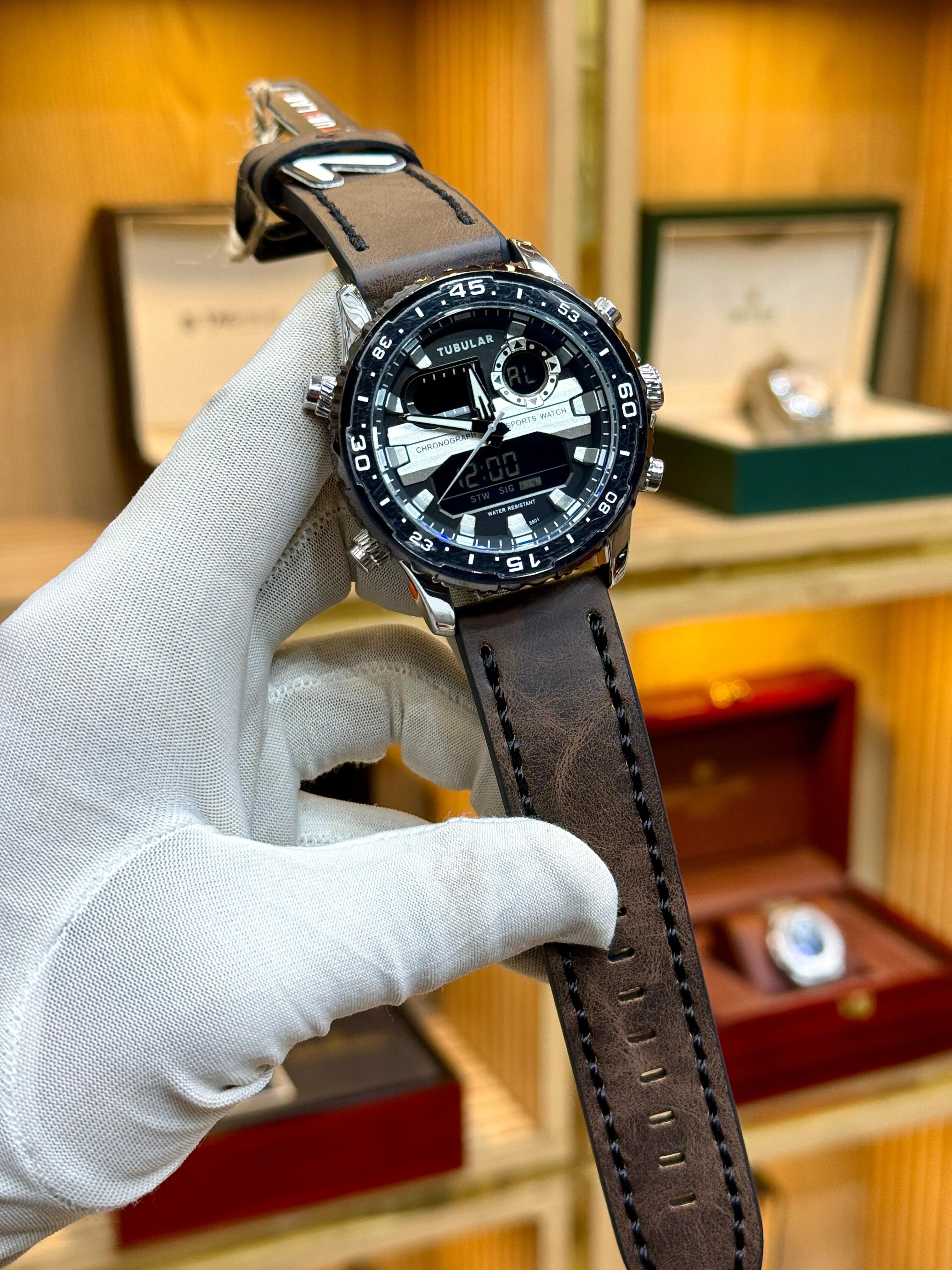 Tubular Dual Time Chronograph – Brown Leather Strap Edition