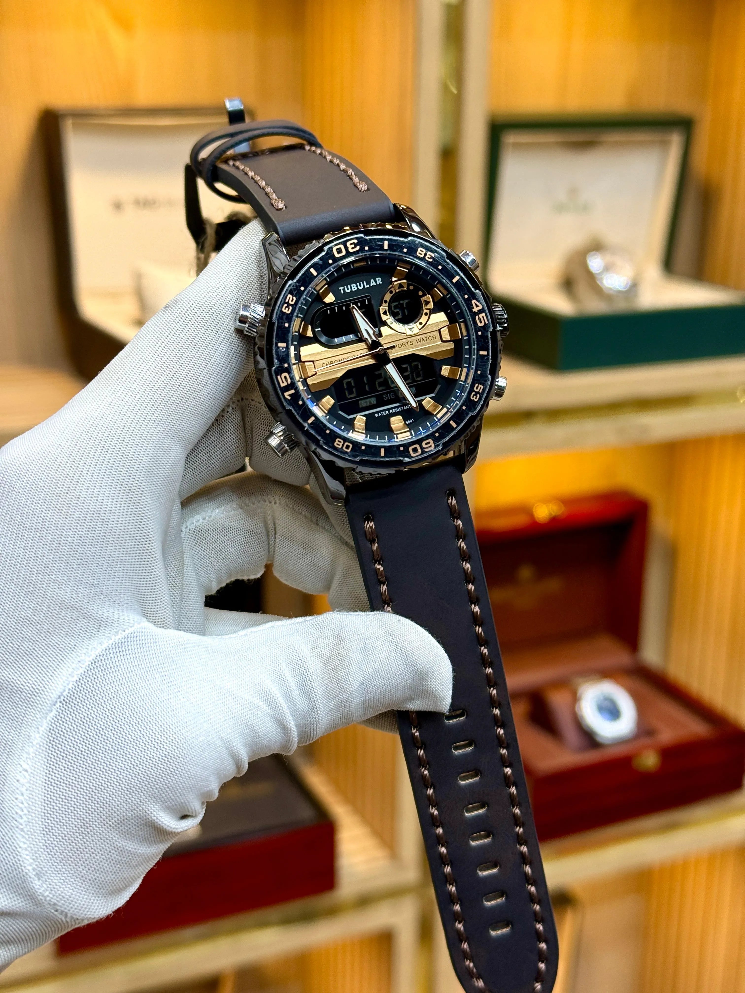 Tubular Dual Time Chronograph – Brown Leather Strap Edition