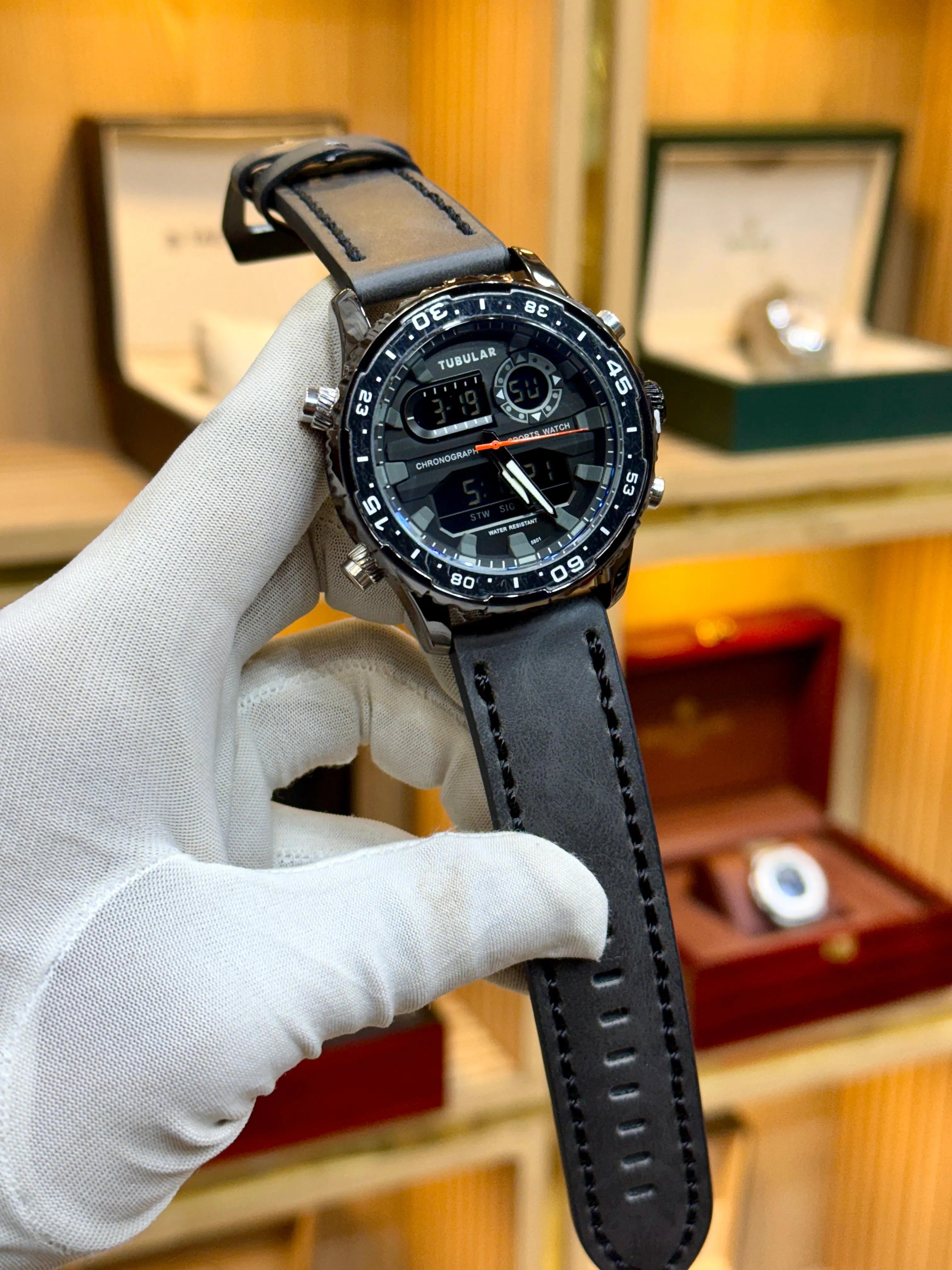 Tubular Dual Time Chronograph – Brown Leather Strap Edition