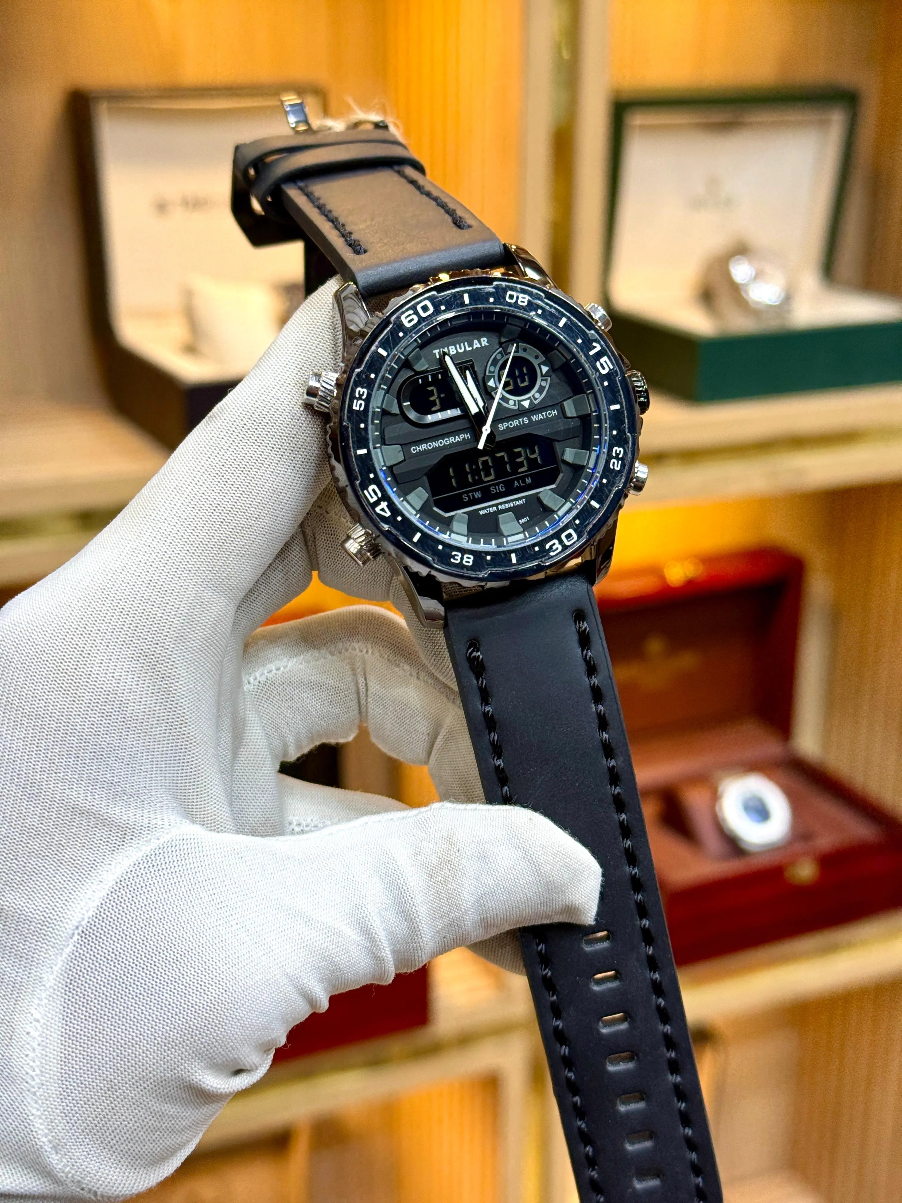 Tubular Dual Time Chronograph – Brown Leather Strap Edition