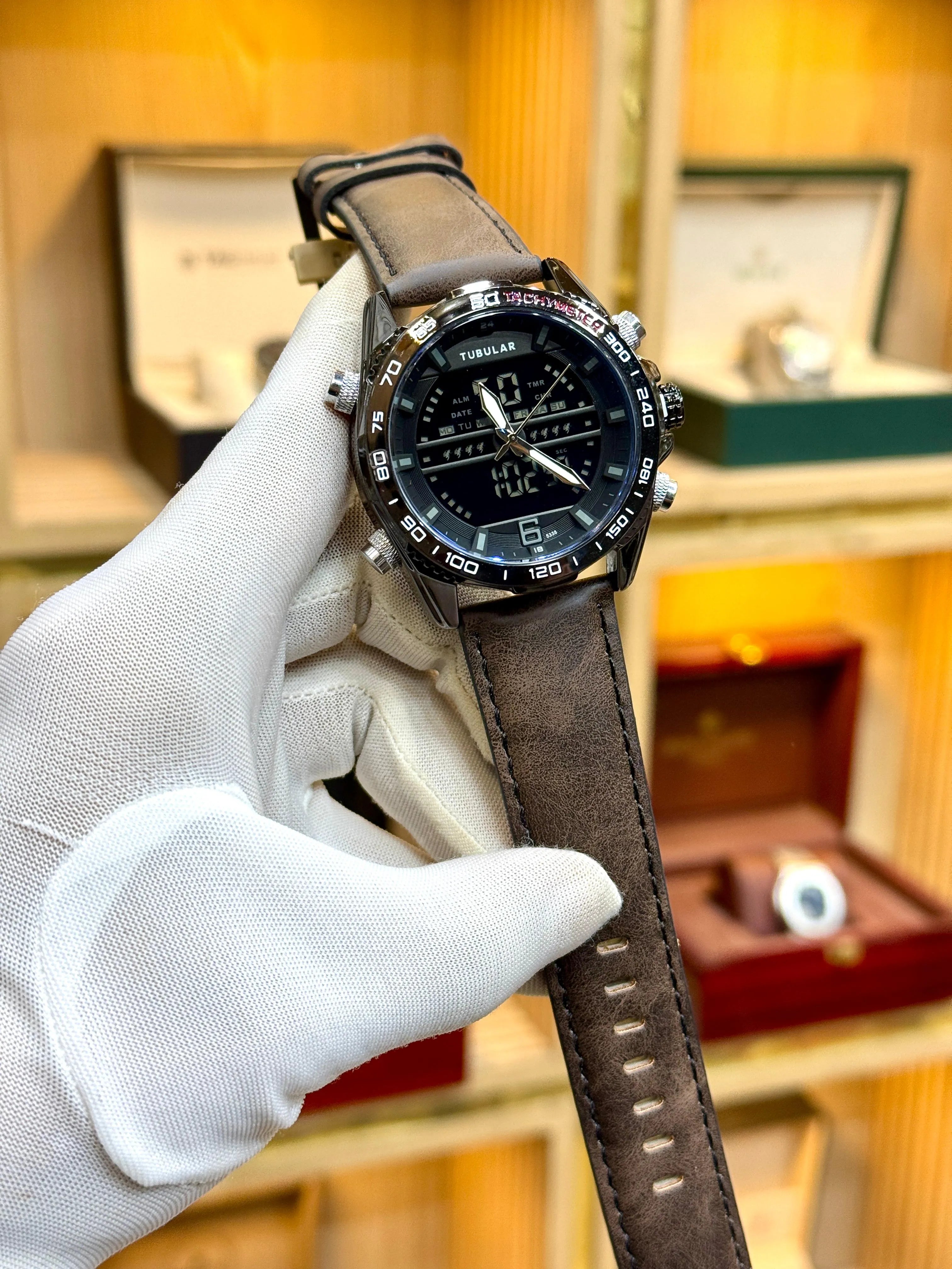 Tubular Dual Time Chronograph – Brown Leather Strap Edition