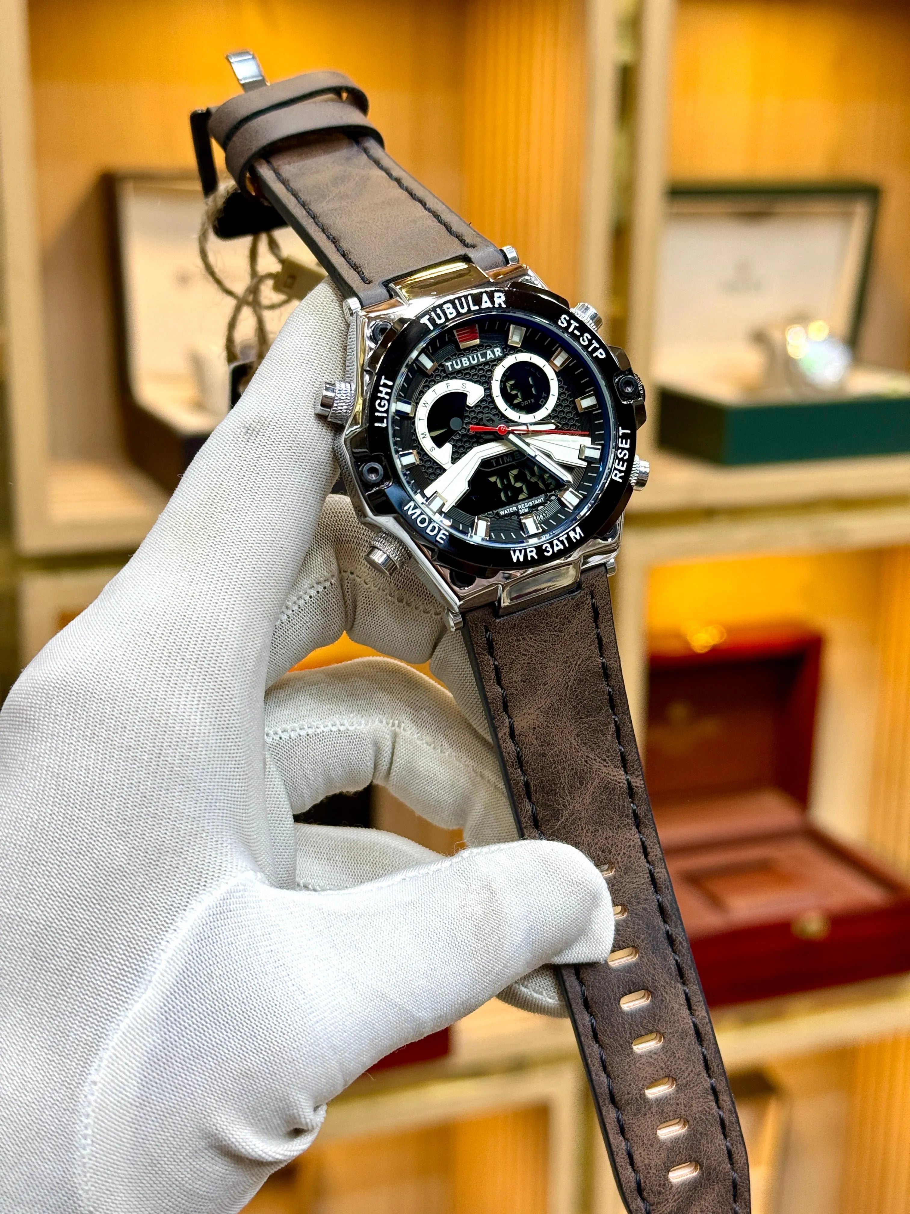 Tubular Dual Time Chronograph – Brown Leather Strap Edition