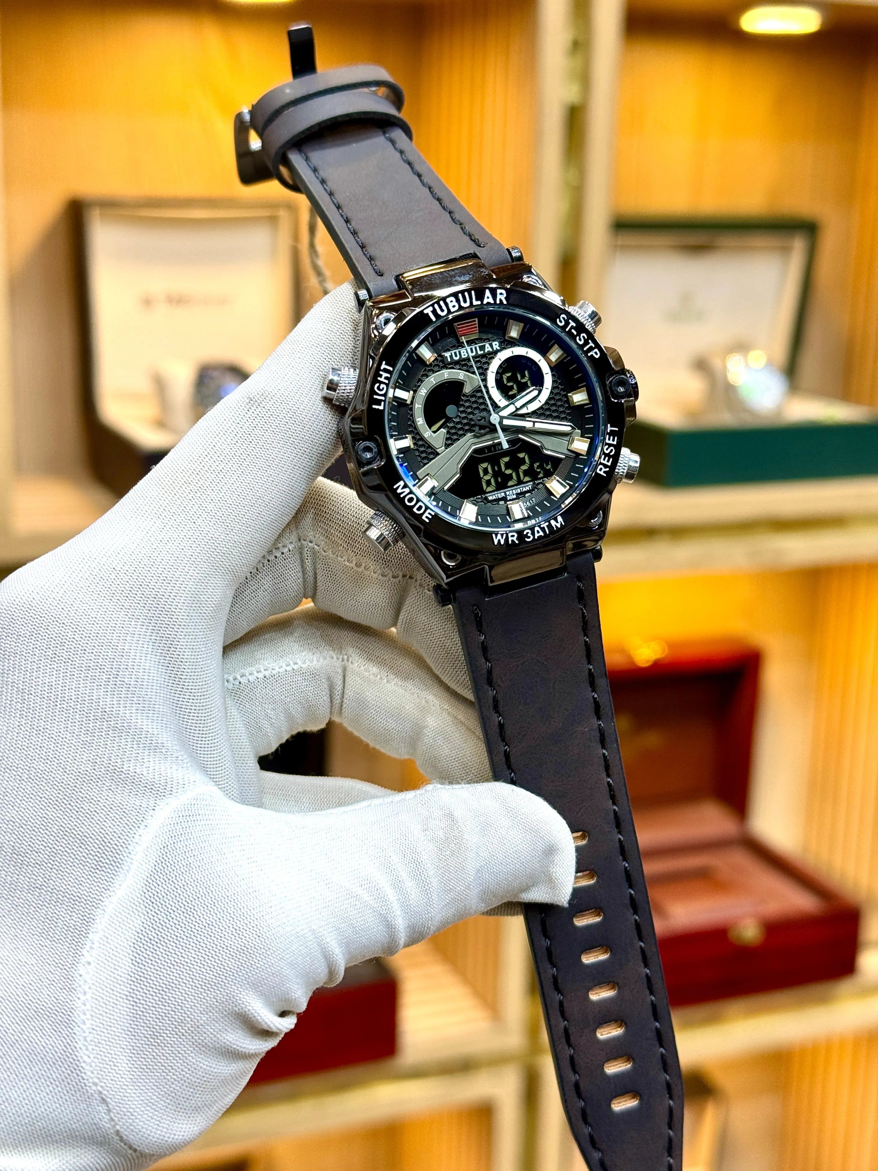 Tubular Dual Time Chronograph – Brown Leather Strap Edition