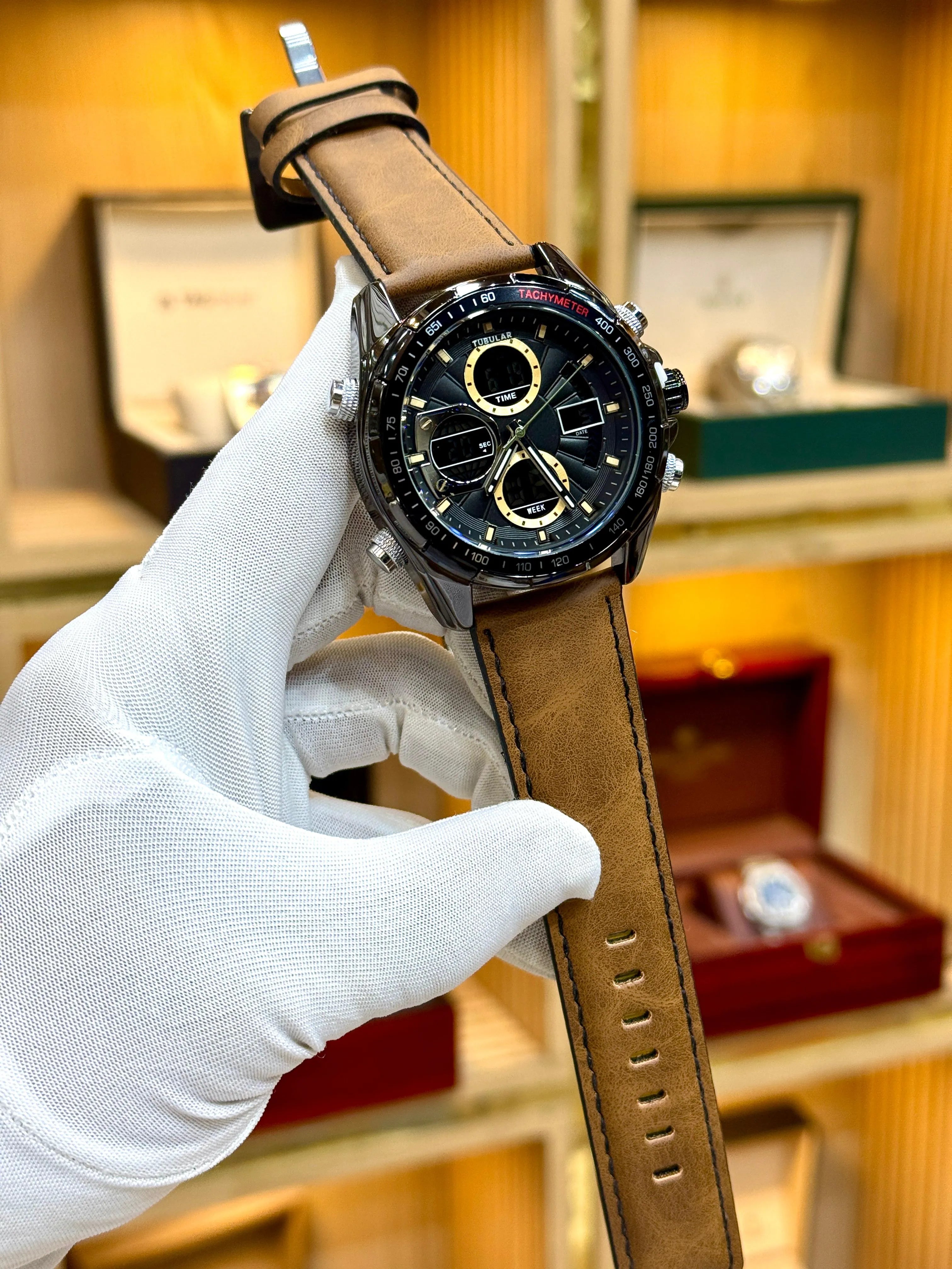 Tubular Dual Time Chronograph – Brown Leather Strap Edition