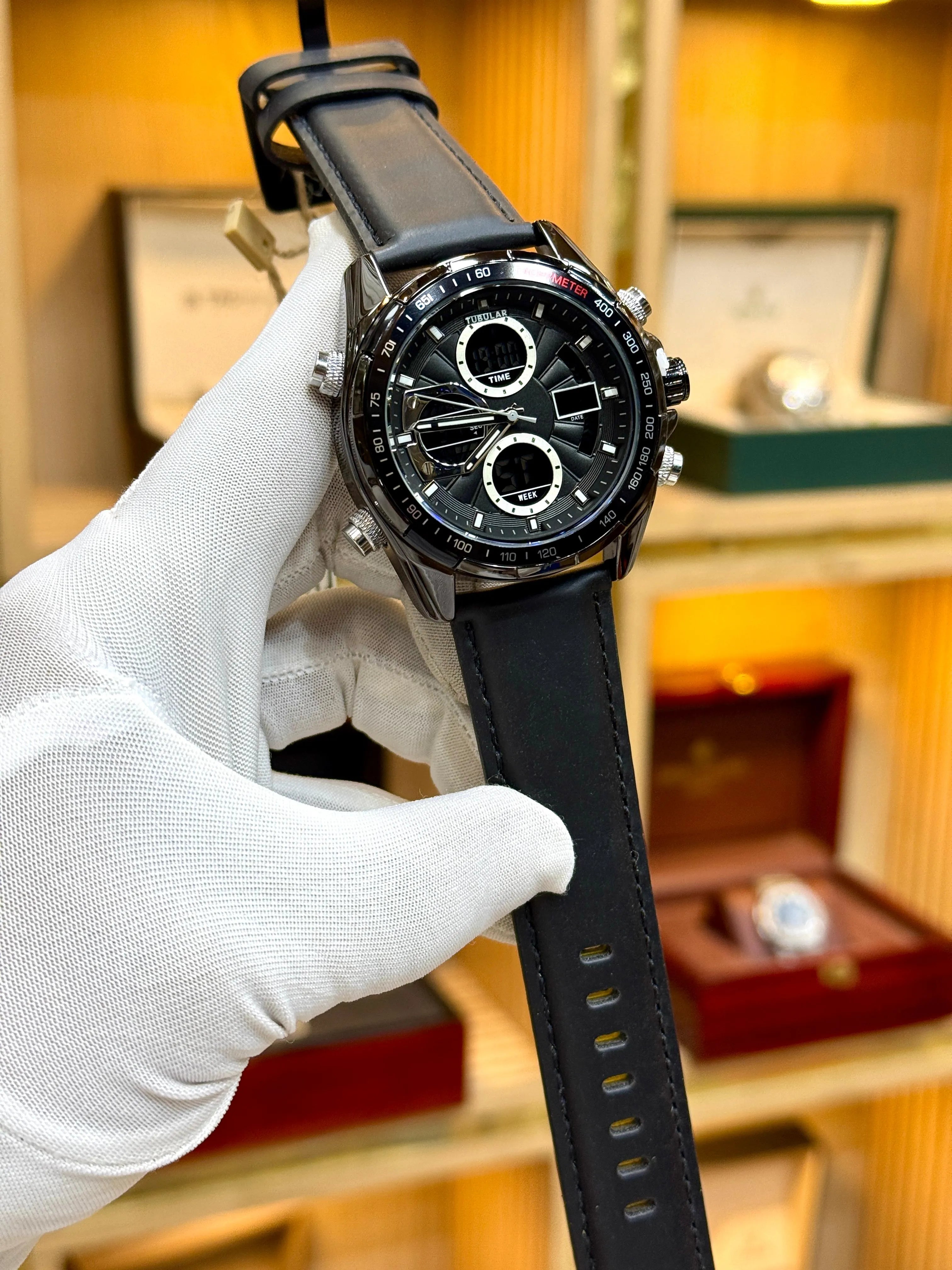 Tubular Dual Time Chronograph – Brown Leather Strap Edition