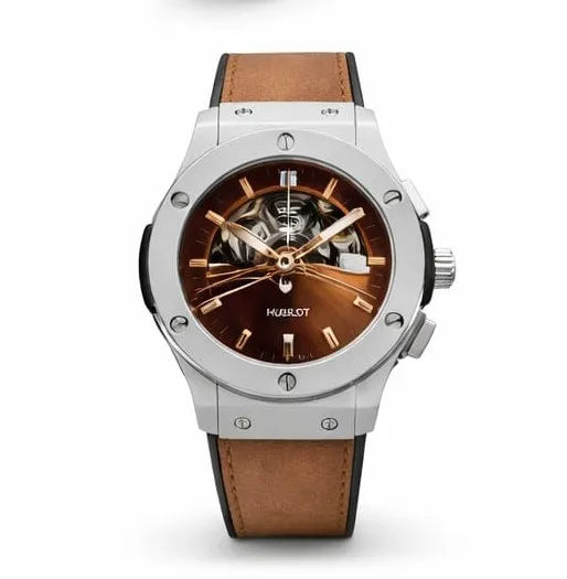 Hublot Skeleton Dial – Black Leather Strap (Waterproof)