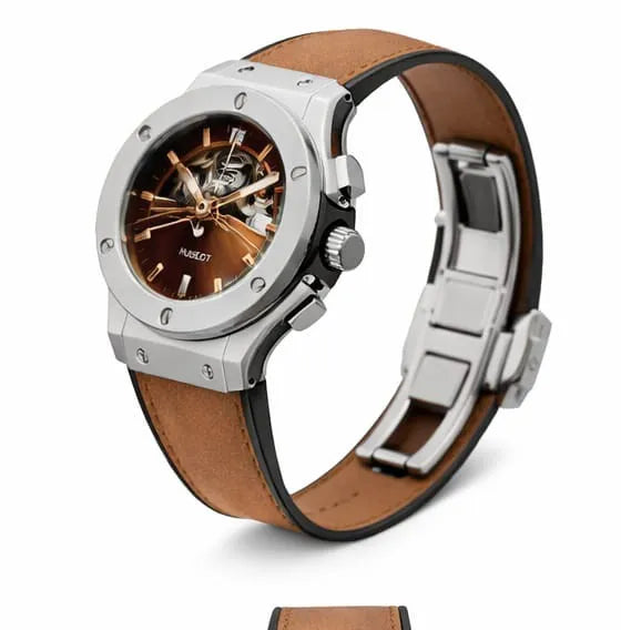 Hublot Skeleton Dial – Black Leather Strap (Waterproof)