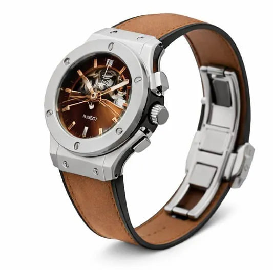 Hublot Skeleton Dial – Black Leather Strap (Waterproof)