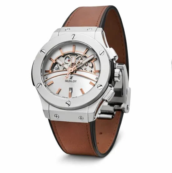 Hublot Skeleton Dial – Black Leather Strap (Waterproof)
