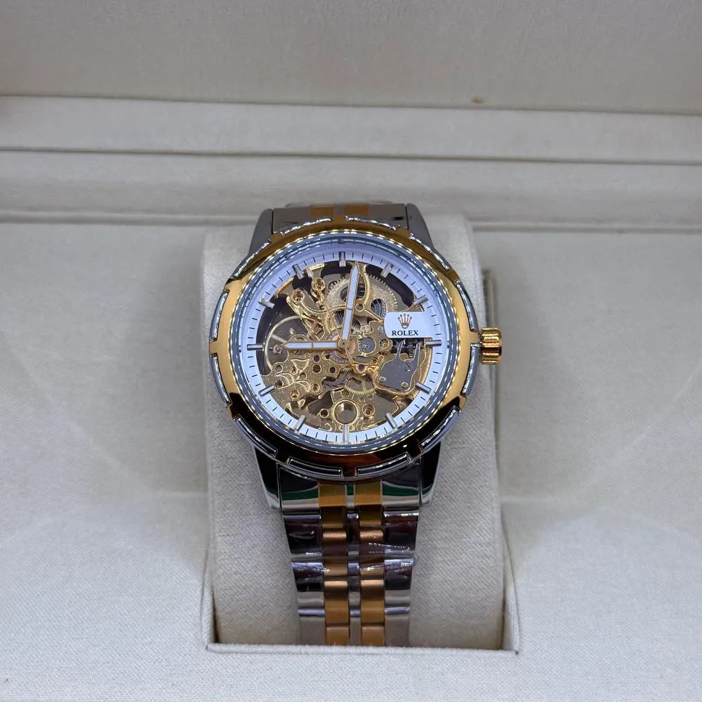 Rolex Automatic – Two Tone Stainless Steel Chain (Gold Dial)