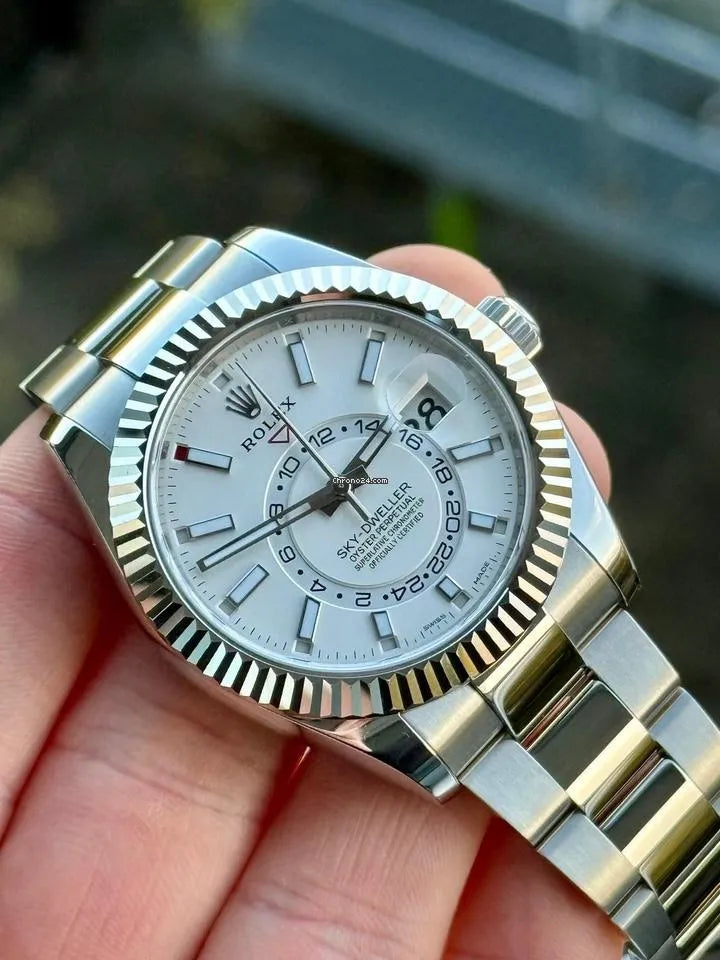 Rolex Sky-Dweller – Silver Stainless Steel Chain (White Dial)