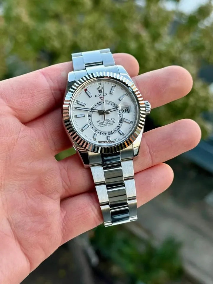 Rolex Sky-Dweller – Silver Stainless Steel Chain (White Dial)