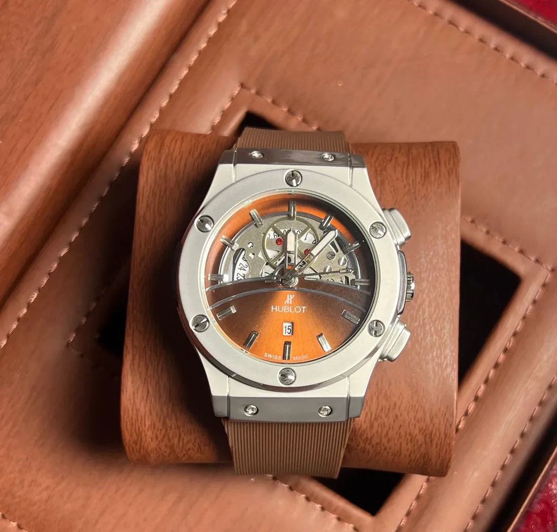 Hublot Skeleton Dial – Black Leather Strap (Waterproof)
