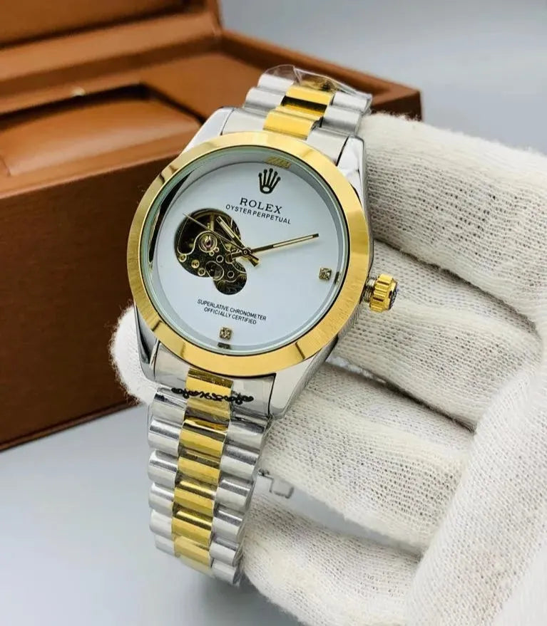 Rolex Automatic – Two Tone Stainless Steel Chain (Gold Dial)