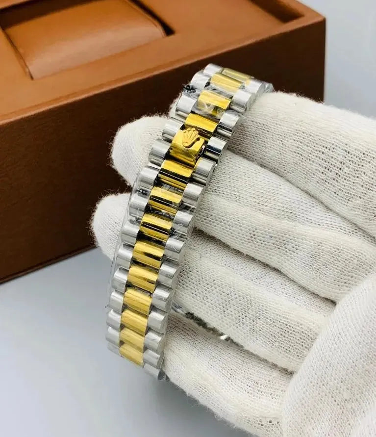 Rolex Automatic – Two Tone Stainless Steel Chain (Gold Dial)