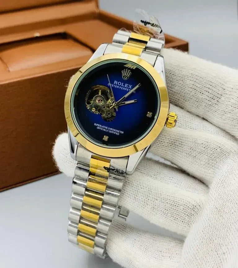 Rolex Automatic – Two Tone Stainless Steel Chain (Gold Dial)