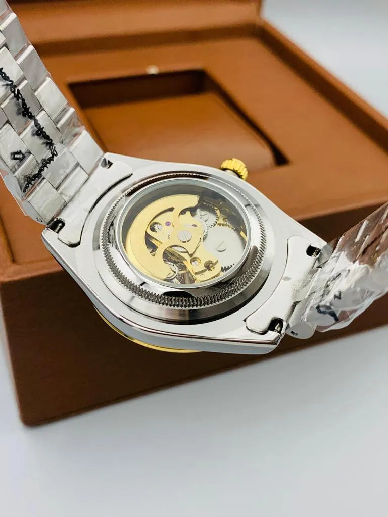 Rolex Automatic – Two Tone Stainless Steel Chain (Gold Dial)
