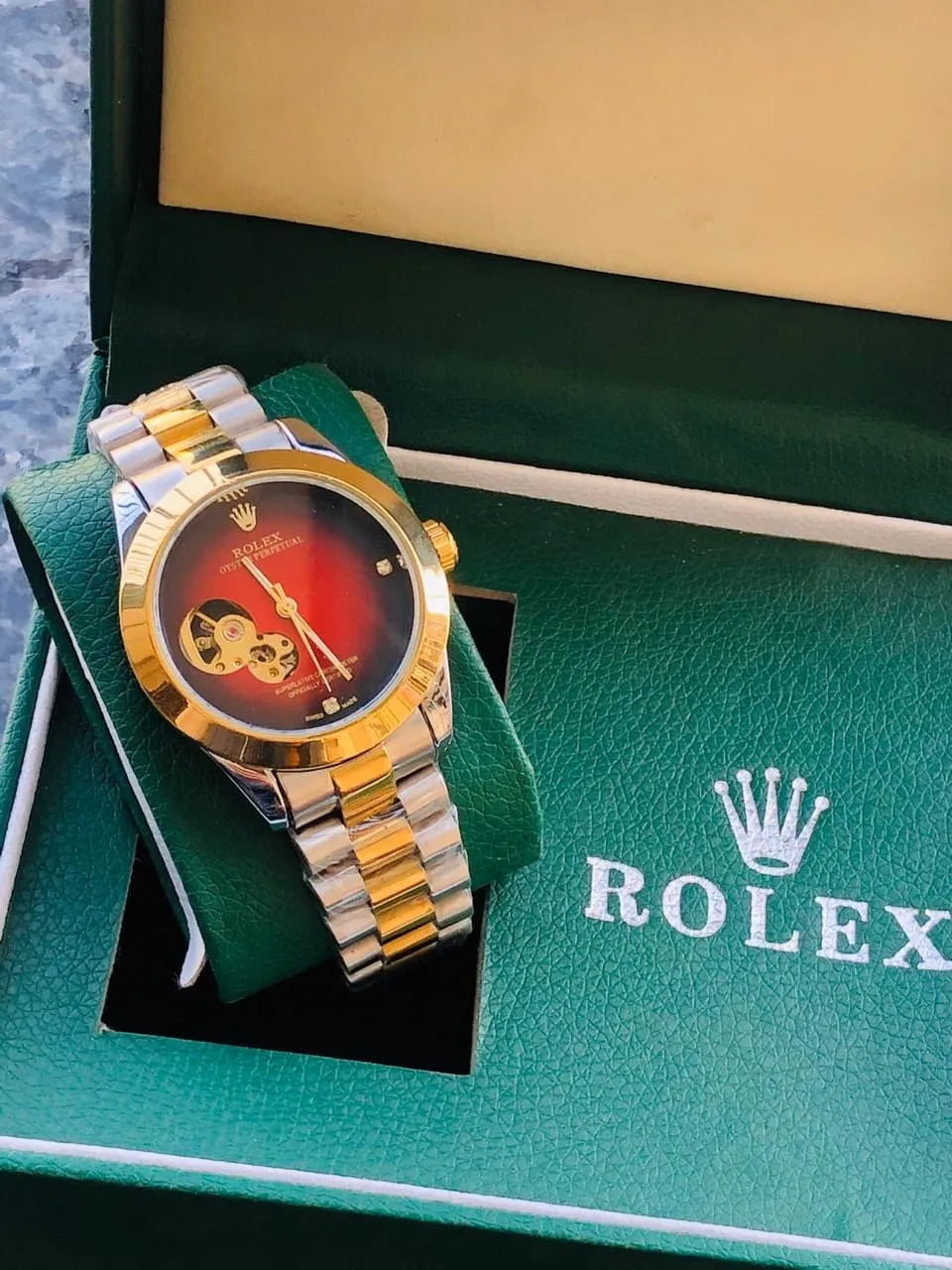 Rolex Automatic – Two Tone Stainless Steel Chain (Gold Dial)