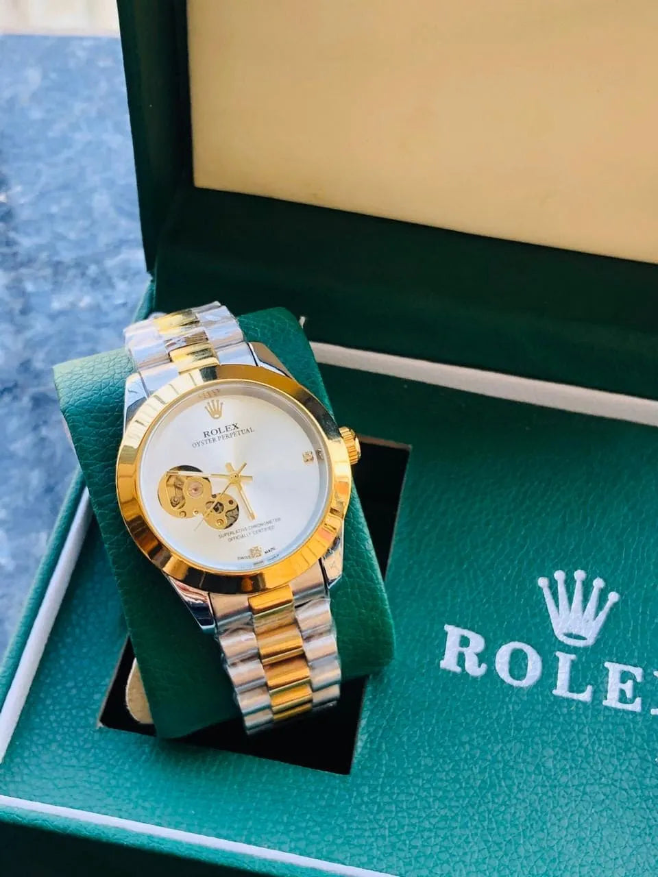 Rolex Automatic – Two Tone Stainless Steel Chain (Gold Dial)