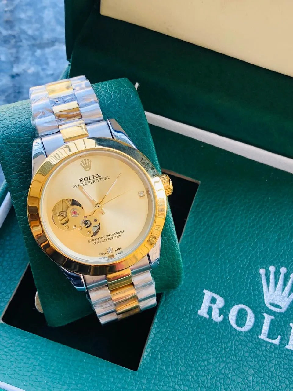 Rolex Automatic – Two Tone Stainless Steel Chain (Gold Dial)