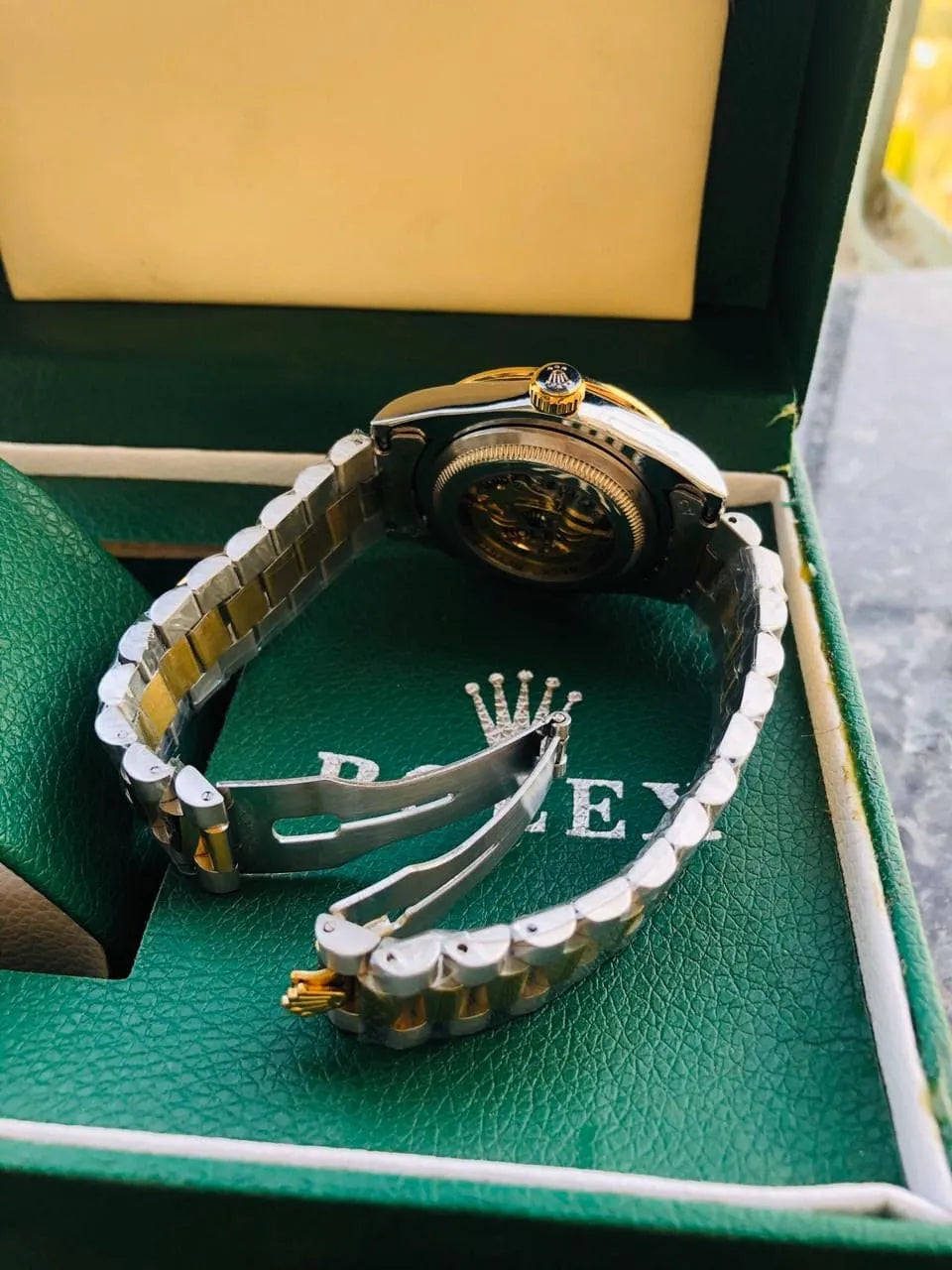 Rolex Automatic – Two Tone Stainless Steel Chain (Gold Dial)
