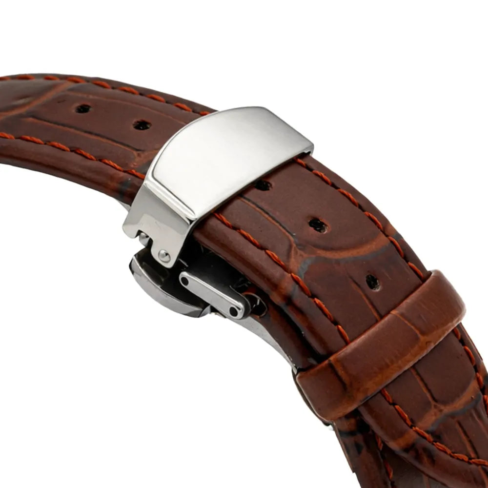 Rizen Premium Octagon Dial – Brown Leather Strap (Butterfly Lock)