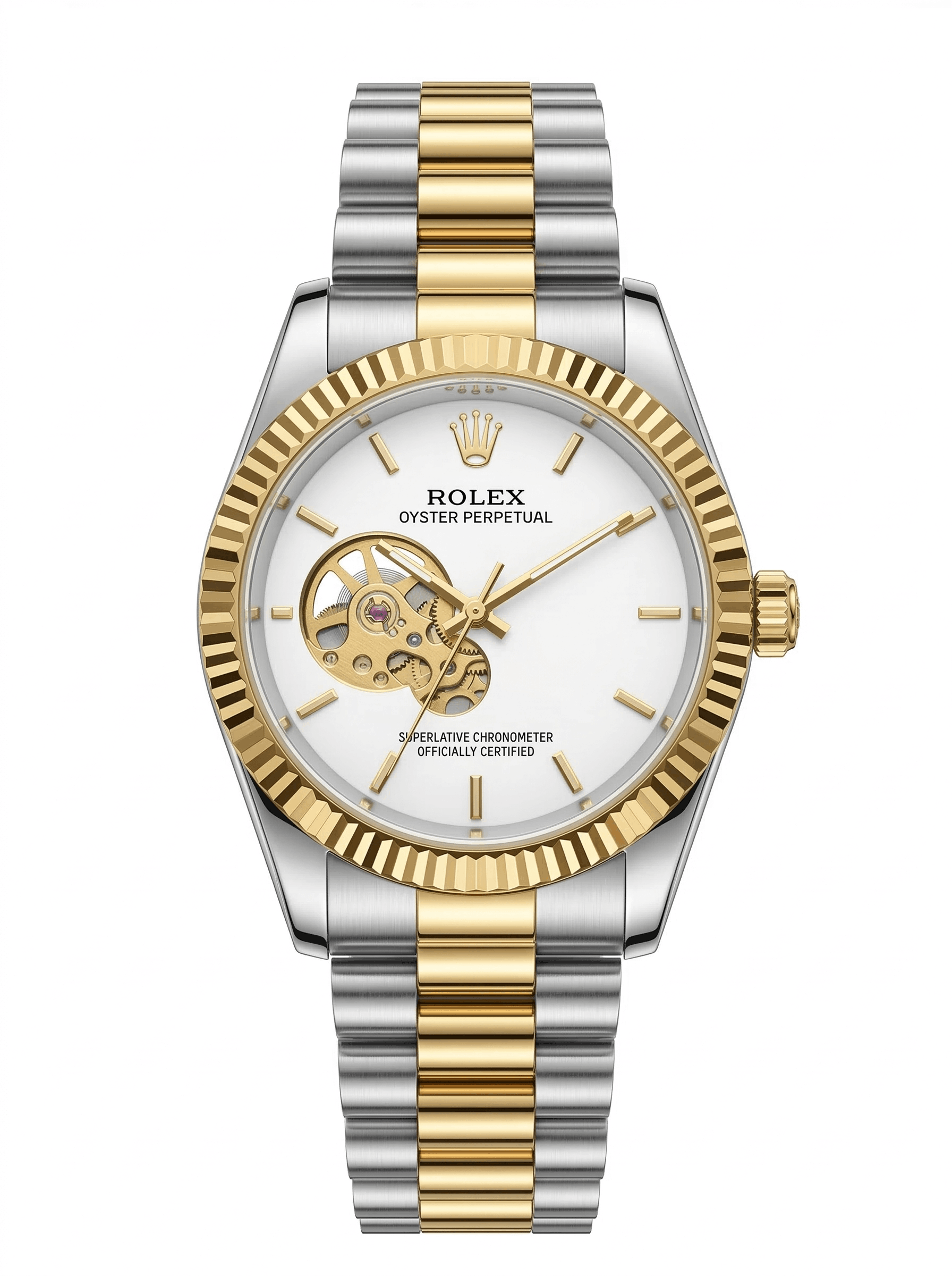 Rolex Automatic – Two Tone Stainless Steel Chain (Gold Dial)