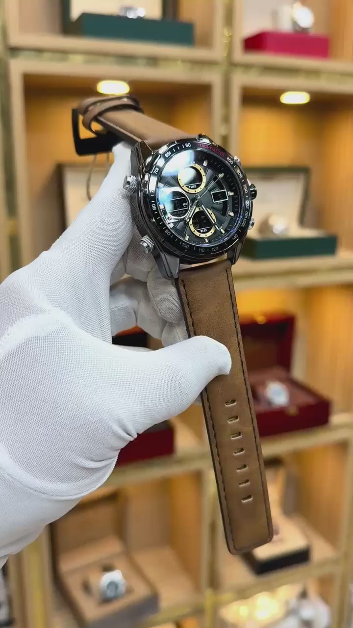 Tubular Dual Time Chronograph – Brown Leather Strap Edition